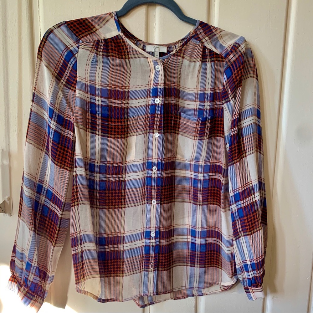Silk plaid button up blouse